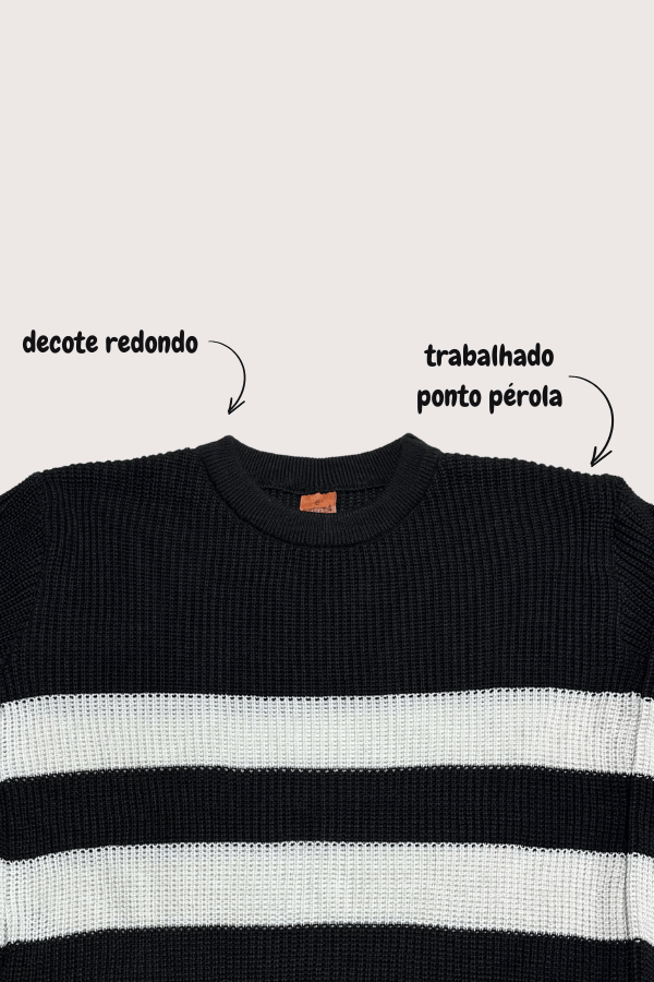 Suéter Feminino Adulto Listrado Preto 1870 - Imagem 2